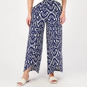 Girl With Curves Blue Ikat Print Wide Leg Flowy Pants 2X Resort Vacation Comfort